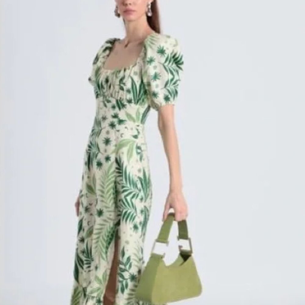 & other stories puff sleeve linen midi dress